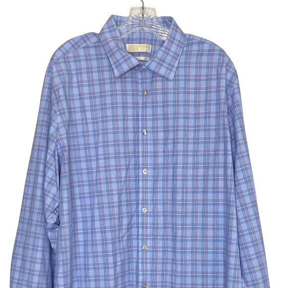 Michael Kors Button Down Shirt Mens 18 34/35 Blue Regular Fit Non Iron Plaid - Picture 3 of 7